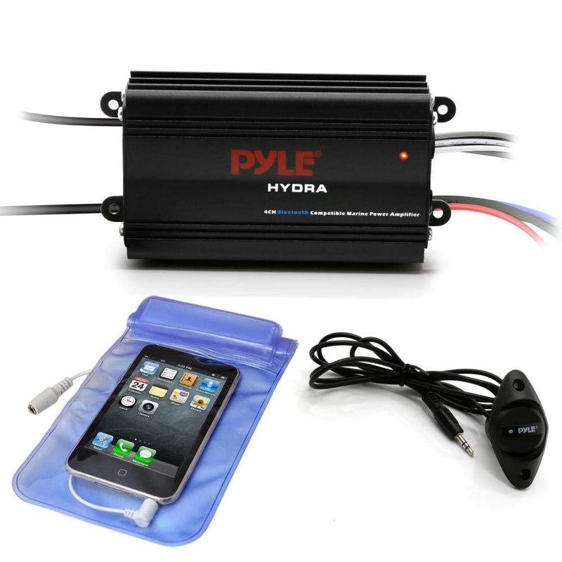 Pyle 200W RMS 4-Channel Marine Amplifier - Bluetooth Wireless Audio Streaming - Waterproof - Full Range Stereo w/ RCA - High Crossover HD Music - Multi-Channel System - Compact & Powerful - PLMRMB4CB - Image 1
