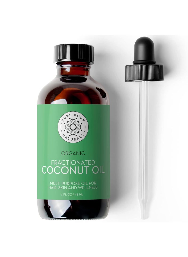 PURE BODY NATURALS Pure Body Naturals Organic Fractionated Coconut Oil for Skin and Hair 4 fl oz  Liquid Carrier Oil for Diluting Essential Oils Hair Growth  Skin Moisturizer 