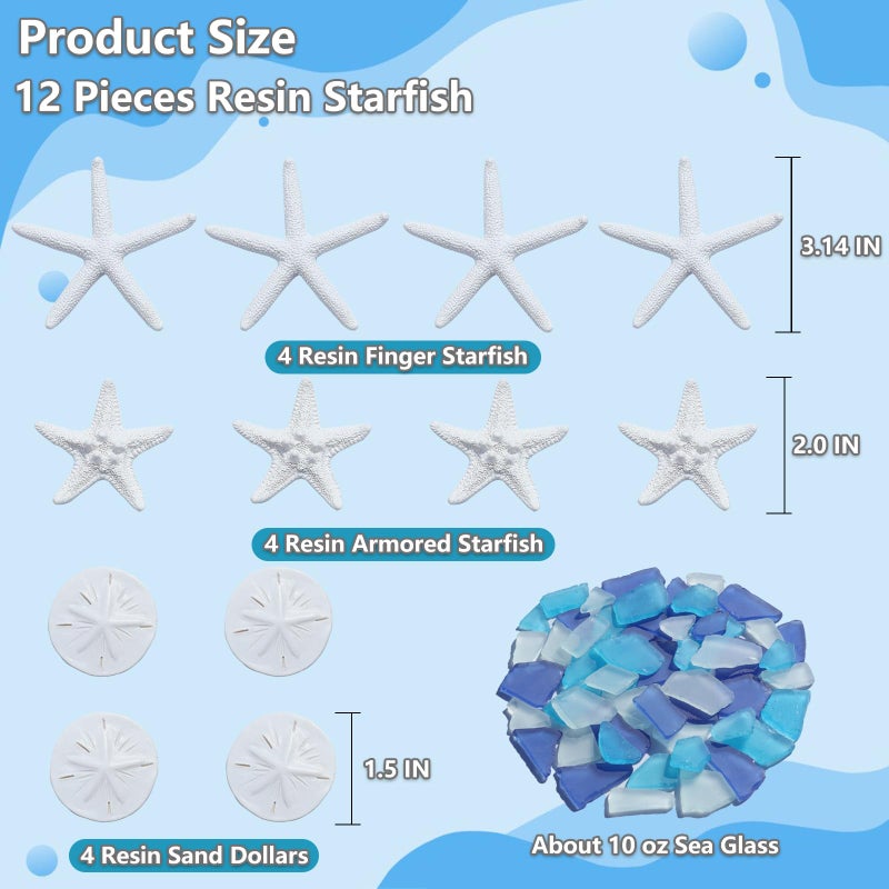 Qygl 12 Resin Starfish & 10Oz Sea Glass Decor - Frosted Seaglass Pieces & Starfish Sand Dollar For Diy Crafts  Beach Weddings  Vase Filler  And Home Decor Ornaments (Cobalt Blue  Aquamarine  White) - Image 3