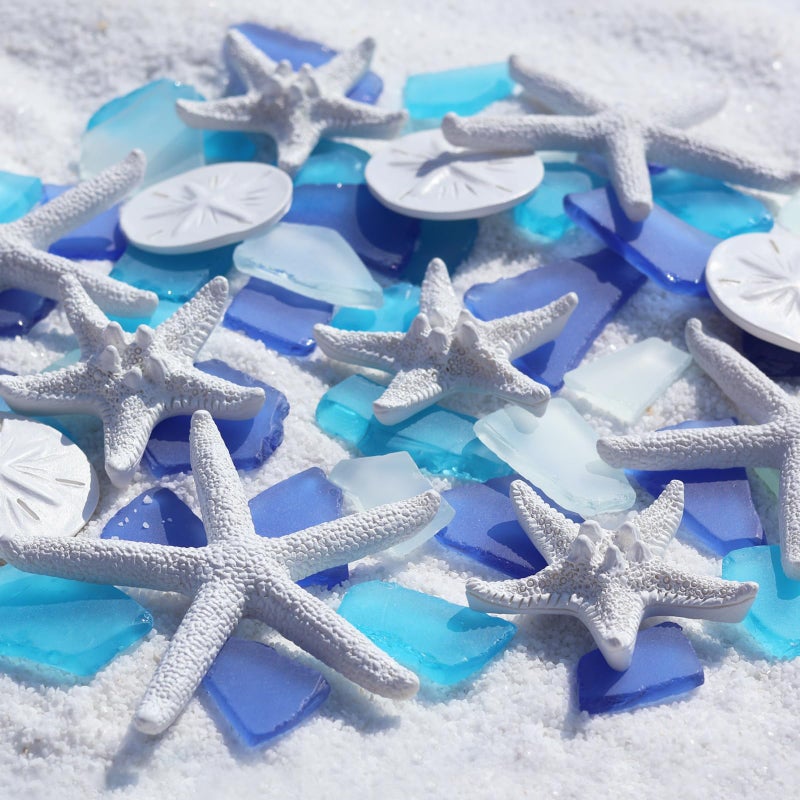 Qygl 12 Resin Starfish & 10Oz Sea Glass Decor - Frosted Seaglass Pieces & Starfish Sand Dollar For Diy Crafts  Beach Weddings  Vase Filler  And Home Decor Ornaments (Cobalt Blue  Aquamarine  White) - Image 4