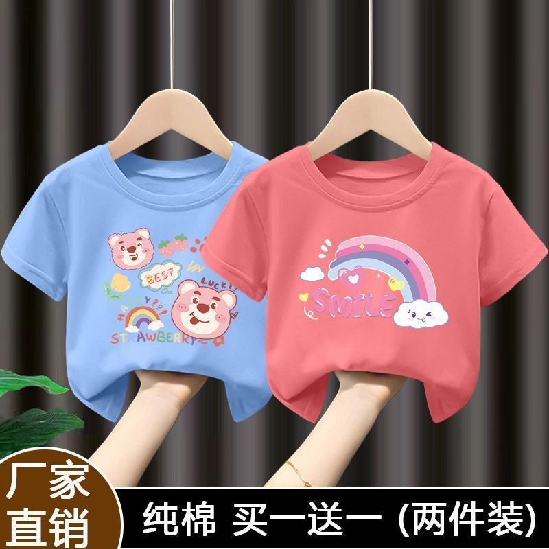 Summer 100 Cotton Girls Short-Sleeved T-Shirt Cartoon All-Match Half-Sleeved T-Shirt New Style 12 - Image 1