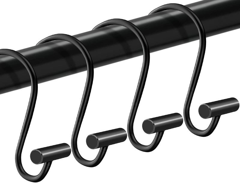 Shower Curtain Hooks RingsSet of 24 Rustproof Metal Shower Hooks for Shower CurtainS Shaped Black Shower Curtain Rings for BathroomTBar Decorative Shower Hooks Hangers for Shower Curtain Rod