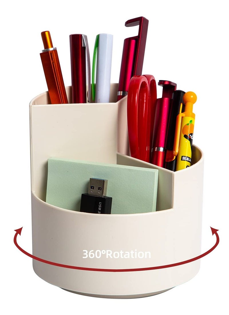 Arabest Desk Pencil Pen Holder, Desktop Storage Pen Organizers Stationery Supplies,Pencil Cup Pot for Office,3 Slots 360-Degree Spinning Pencil Pen Desk Organizers, School, Art Supply,  White  - Image 1