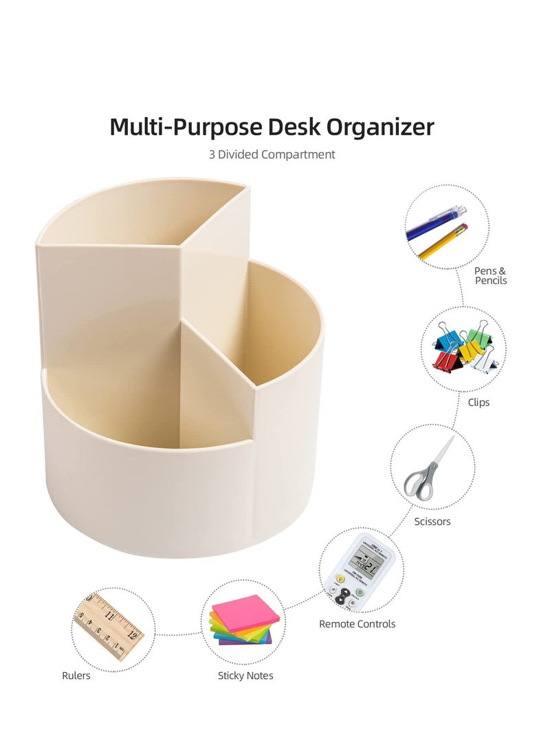 Arabest Desk Pencil Pen Holder, Desktop Storage Pen Organizers Stationery Supplies,Pencil Cup Pot for Office,3 Slots 360-Degree Spinning Pencil Pen Desk Organizers, School, Art Supply,  White  - Image 3