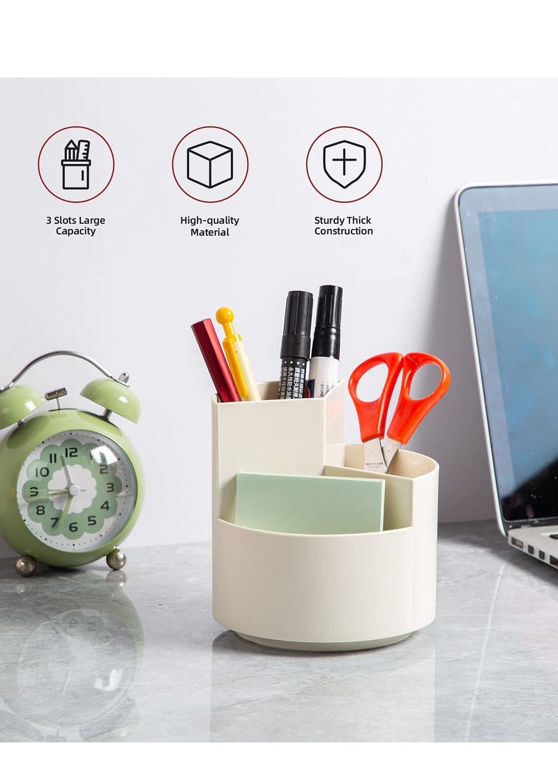 Arabest Desk Pencil Pen Holder, Desktop Storage Pen Organizers Stationery Supplies,Pencil Cup Pot for Office,3 Slots 360-Degree Spinning Pencil Pen Desk Organizers, School, Art Supply,  White  - Image 2