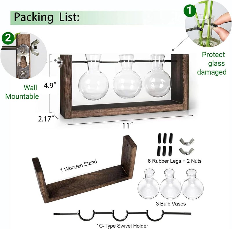 IVOLADOR I Propagation Station, Plants Terrarium, Plants Lover Gifts for Women,Plant Cutting Holder Home décor,Gifts for Women,House Warming New Home-3 Bulbs-Mounted - Image 4