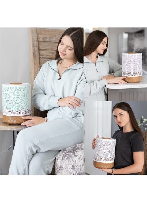 2500 ML Humidifier with Essential Oil Diffuser Combo Aroma Home Décor Design for Large Bed Bath Kids Baby Living Rooms Big Capacity LED Lights Scent Ultrasonic Cool Mist Wood Grain F006