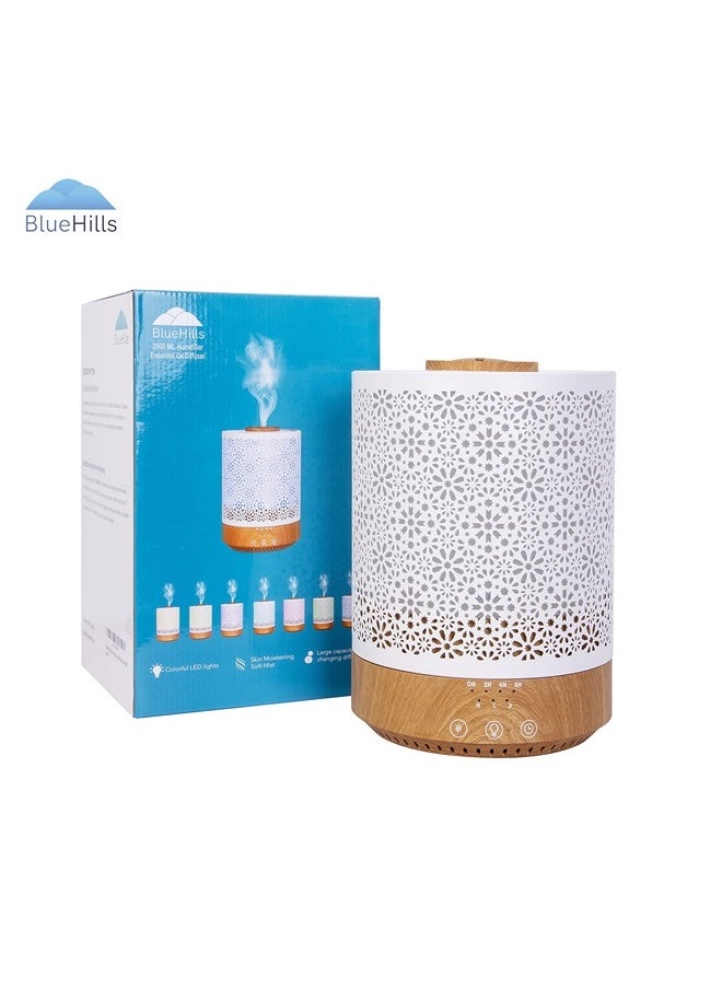BlueHills - 2500 ML Humidifier with Essential Oil Diffuser Combo Aroma Home Décor Design for Large Bed Bath Kids Baby Living Rooms Big Capacity LED Lights Scent Ultrasonic Cool Mist Wood Grain F006 - Image 1