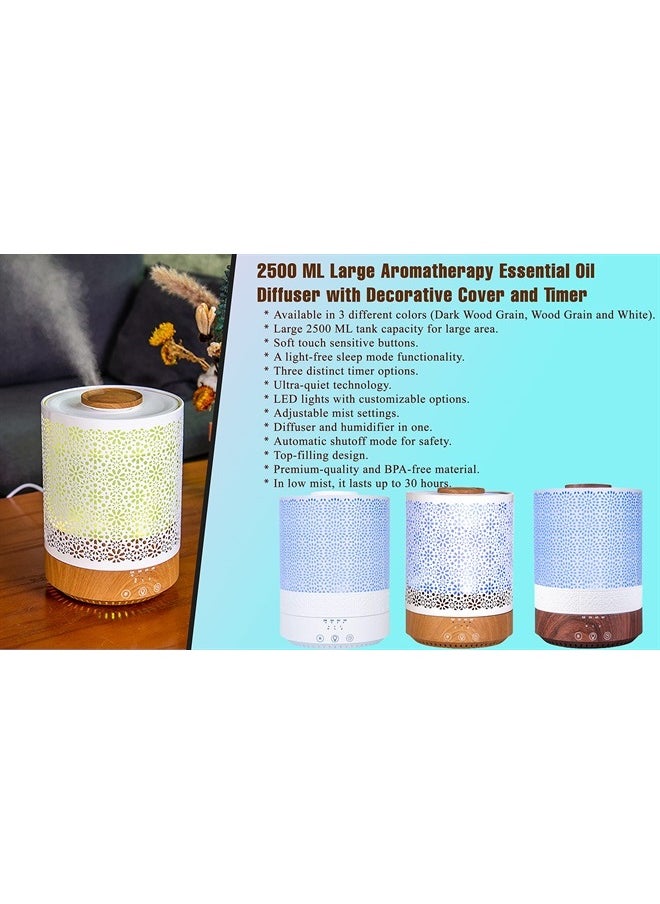BlueHills - 2500 ML Humidifier with Essential Oil Diffuser Combo Aroma Home Décor Design for Large Bed Bath Kids Baby Living Rooms Big Capacity LED Lights Scent Ultrasonic Cool Mist Wood Grain F006 - Image 1