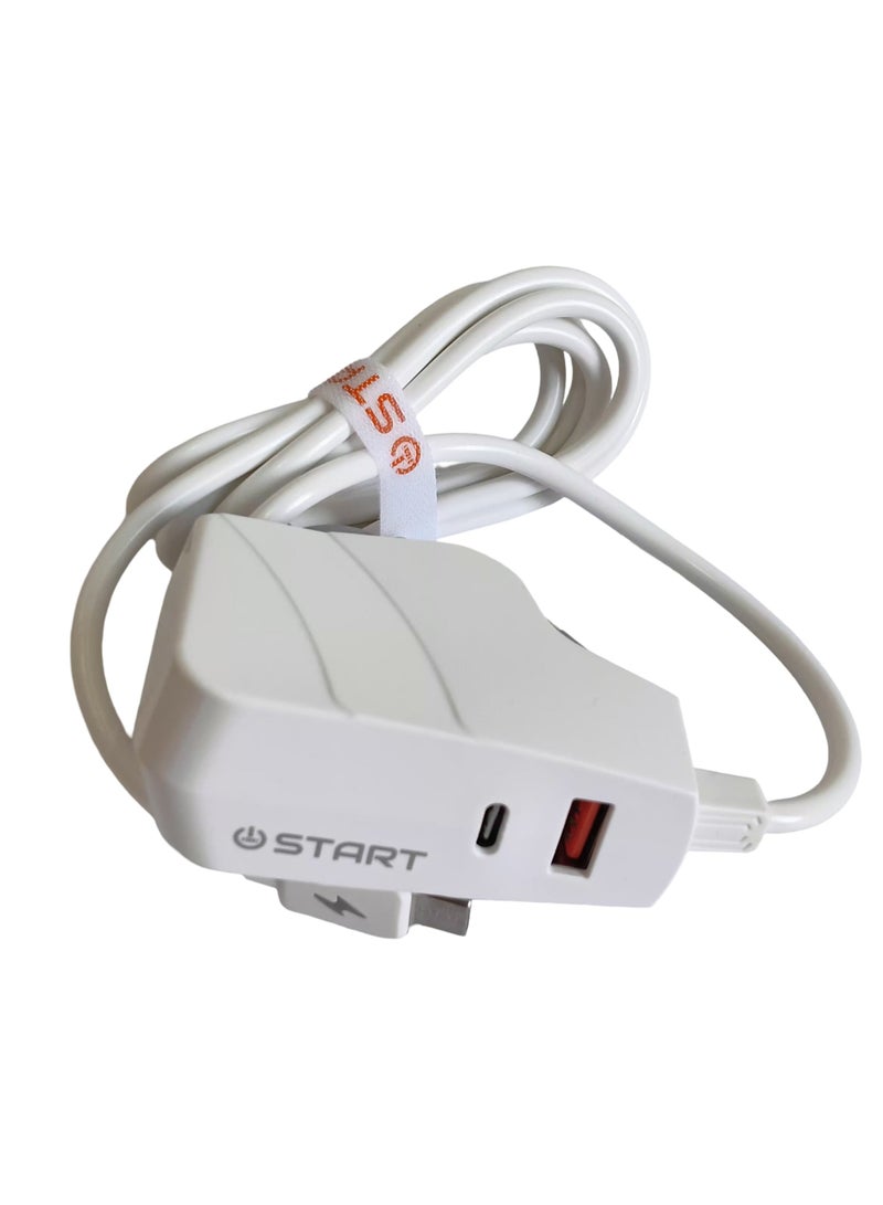 Start Fast Charger 3.4A Dual USB-A/Type-C with 1.2m Type-C Cable with Light - Image 5