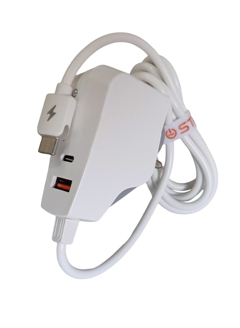Start Fast Charger 3.4A Dual USB-A/Type-C with 1.2m Type-C Cable with Light - Image 2