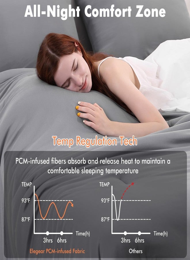 اليجير طقم لحاف إليجير كوين رمادي، 3 قطع، طقم مفروشات دافئ فائق النعومة قابل للعكس، لحاف بديل للريش خفيف الوزن ومنظم لدرجة الحرارة بتقنية PCM لجميع الفصول، لحاف واحد 90x90، غطاءا وسادة 20x26 - Image 4