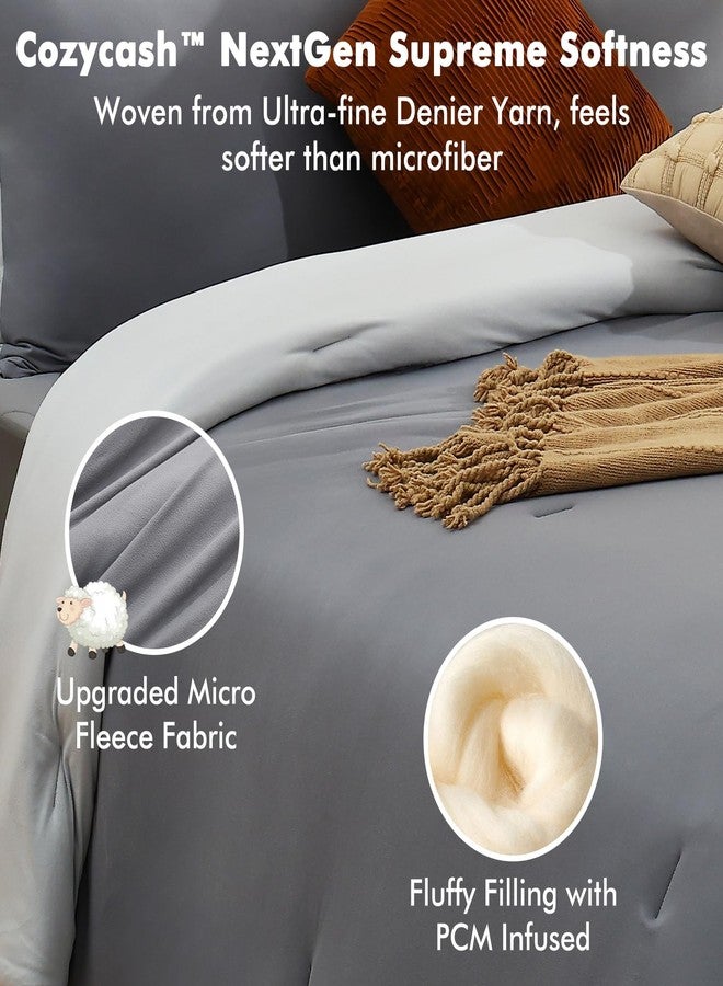 اليجير طقم لحاف إليجير كوين رمادي، 3 قطع، طقم مفروشات دافئ فائق النعومة قابل للعكس، لحاف بديل للريش خفيف الوزن ومنظم لدرجة الحرارة بتقنية PCM لجميع الفصول، لحاف واحد 90x90، غطاءا وسادة 20x26 - Image 2