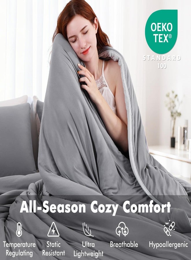اليجير طقم لحاف إليجير كوين رمادي، 3 قطع، طقم مفروشات دافئ فائق النعومة قابل للعكس، لحاف بديل للريش خفيف الوزن ومنظم لدرجة الحرارة بتقنية PCM لجميع الفصول، لحاف واحد 90x90، غطاءا وسادة 20x26 - Image 5