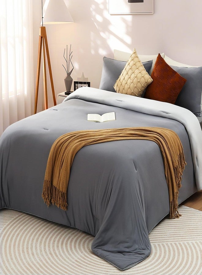 اليجير طقم لحاف إليجير كوين رمادي، 3 قطع، طقم مفروشات دافئ فائق النعومة قابل للعكس، لحاف بديل للريش خفيف الوزن ومنظم لدرجة الحرارة بتقنية PCM لجميع الفصول، لحاف واحد 90x90، غطاءا وسادة 20x26 - Image 1