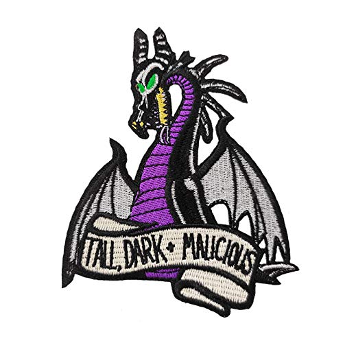 Cute-Patch 4.3” Large Dragon Tall Dark and Malicious Embroidered Iron on Patch sew on Applique Fun Meme - Image 1
