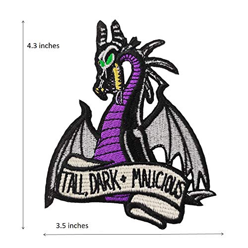 Cute-Patch 4.3” Large Dragon Tall Dark and Malicious Embroidered Iron on Patch sew on Applique Fun Meme - Image 2