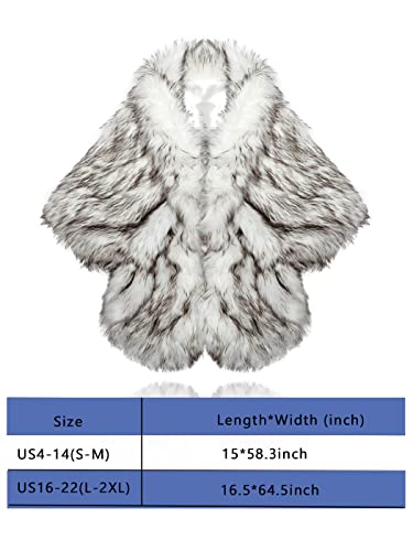 Aukmla Women's Wedding Fur Wraps and Shawls Bridal Fur Stoles Scarf with Rhinestones Brooch for Bride and Bridesmaids (White+Black, US 4-14 (S-M)) - Image 5