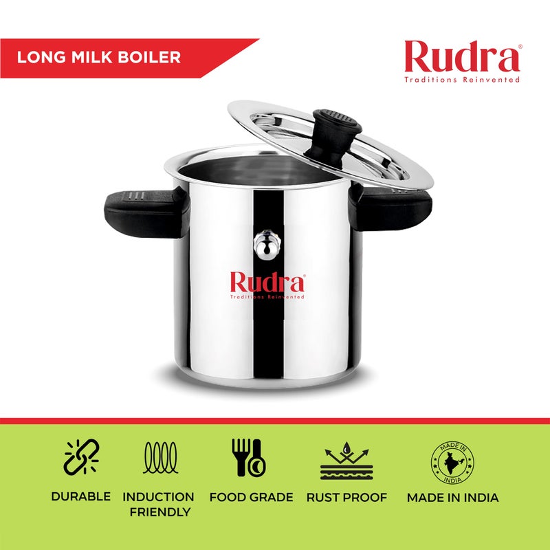 Rudra Stainless Steel Long Milk Boiler/Cooker | 1.5 Litre|Premium 202 Grade Steel|Spill-Proof Double-Walled Design|Whistle Indicator|Induction & Gas Compatible|Multipurpose Cooking|Mirror Finish - Image 3