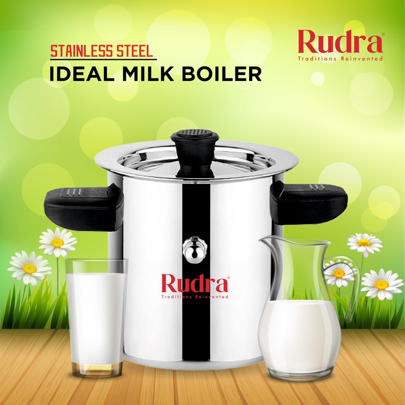 Rudra Stainless Steel Long Milk Boiler/Cooker | 1.5 Litre|Premium 202 Grade Steel|Spill-Proof Double-Walled Design|Whistle Indicator|Induction & Gas Compatible|Multipurpose Cooking|Mirror Finish - Image 4