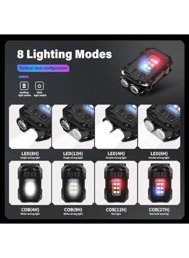 ZLH HITY مصباح LED صغير قابل لإعادة الشحن مع حلقة مفاتيح، 1000 لومن ساطع للغاية، مصباح يدوي محمول تكتيكي صغير مزود بمغناطيس و مشبك، 8 أوضاع، مقاوم للماء IPX65 USB C - Image 3