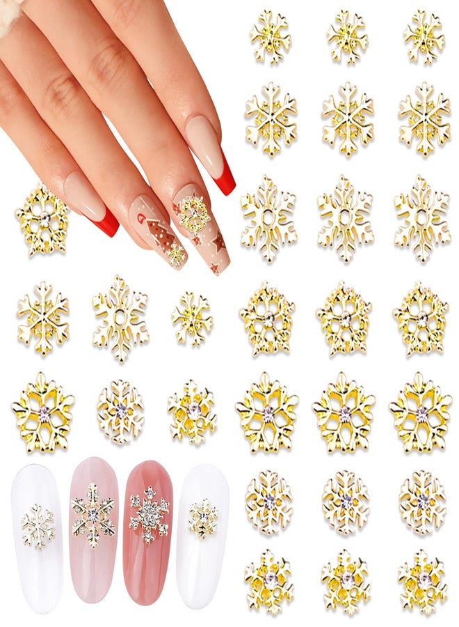 DANNEASY 70pcs 3D Gold Snowflake Nail Charms Alloy Hollow Nail Snowflake Nail Jewels Charms for Nails Flat-Back Nail Studs Nail Decoration for Nail Art - Image 1