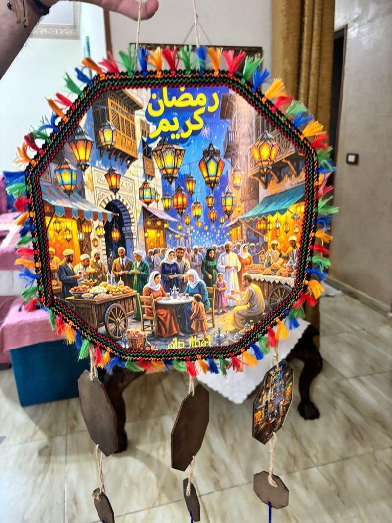 Ramadan Hanging Decorations, Traditional Design with Colorful Tassels, Ramadan Scene Wall Decor, with Dangling Pieces - Image 3