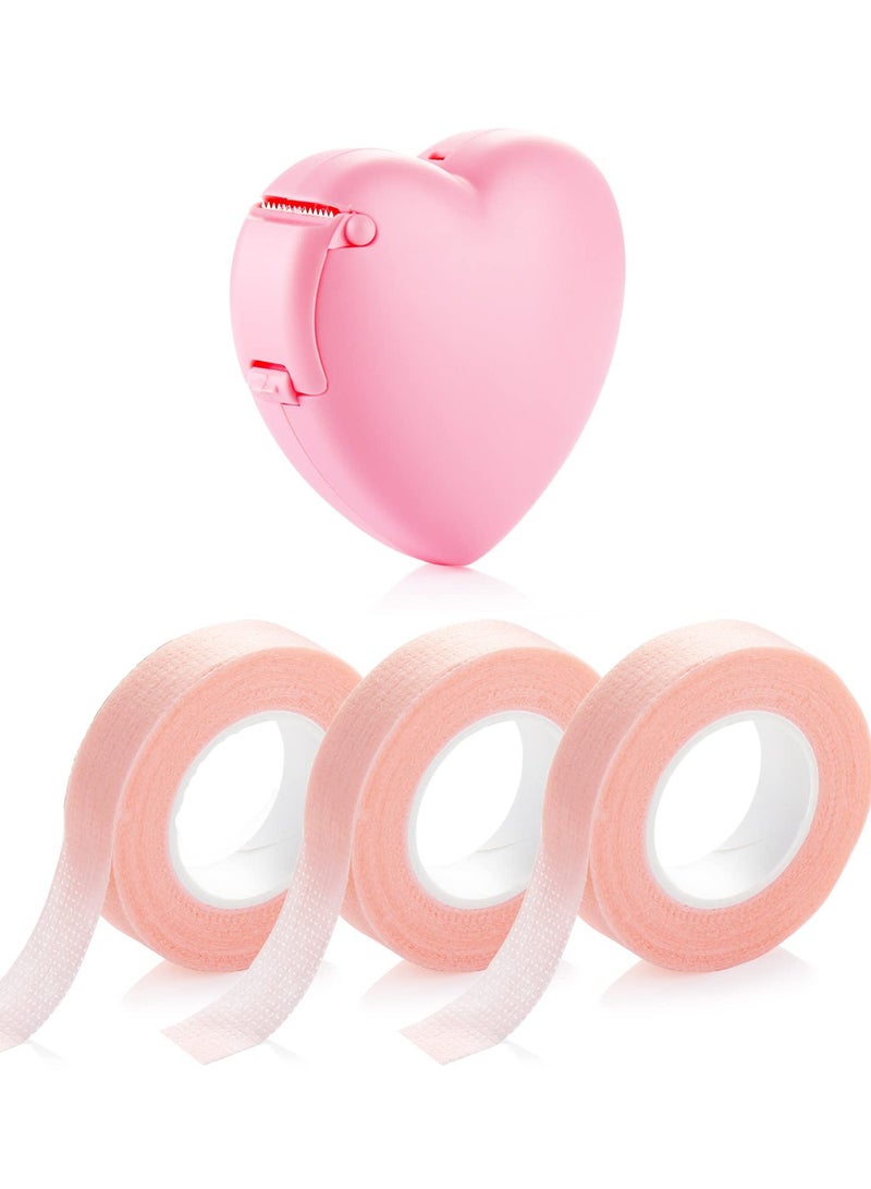 Eyelash Extension Tape - 3 Rolls of Breathable Microporous Fabric Tape (0.5" x 10 yds) with Heart Tape Dispenser Cutter for Eyelash Extension Supplies. Perfect for Professional Use! - Image 1