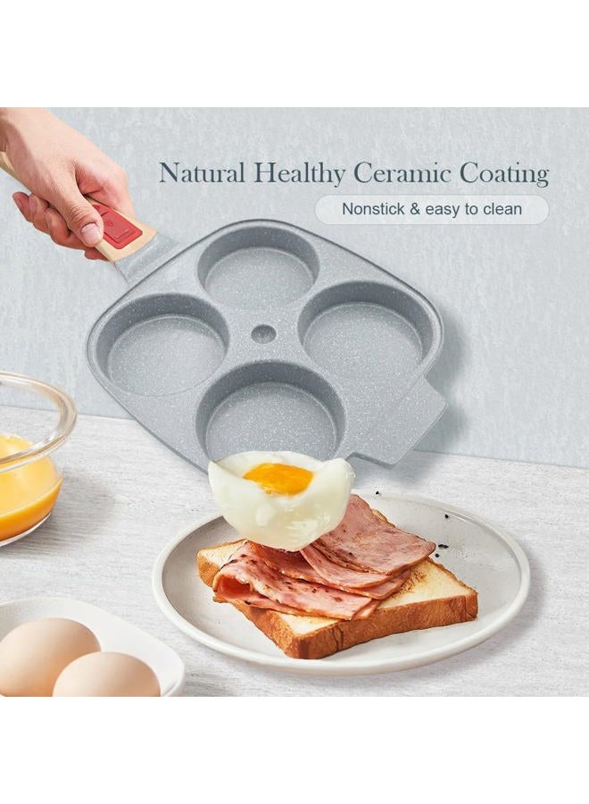 RANX INGST Ceramic Egg Frying Pan with Lid, Nonstick 4 Cup Fried Egg Pan with Detachable Handle, Omelette Pan Induction Compatible - Blue - Image 2