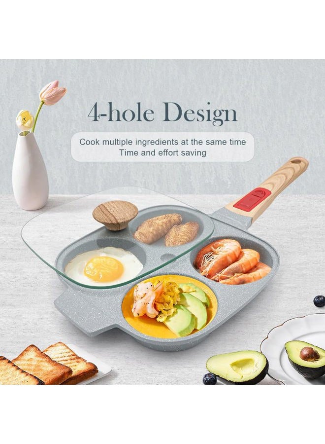 RANX INGST Ceramic Egg Frying Pan with Lid, Nonstick 4 Cup Fried Egg Pan with Detachable Handle, Omelette Pan Induction Compatible - Blue - Image 3