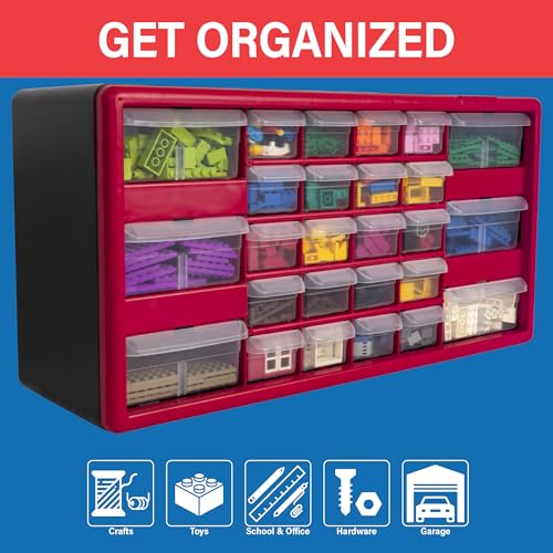 Akro-Mils 26-Drawer Plastic Drawer Storage Cabinet for Garage Organization, Bead Organizer, Building Bricks Storage, Teacher Toolbox, Makeup Organizer, 20" W x 6" D x 10" H, 10126 Red - Image 3