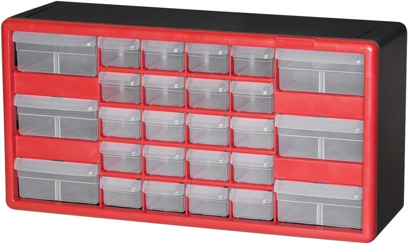 Akro-Mils 26-Drawer Plastic Drawer Storage Cabinet for Garage Organization, Bead Organizer, Building Bricks Storage, Teacher Toolbox, Makeup Organizer, 20" W x 6" D x 10" H, 10126 Red - Image 1