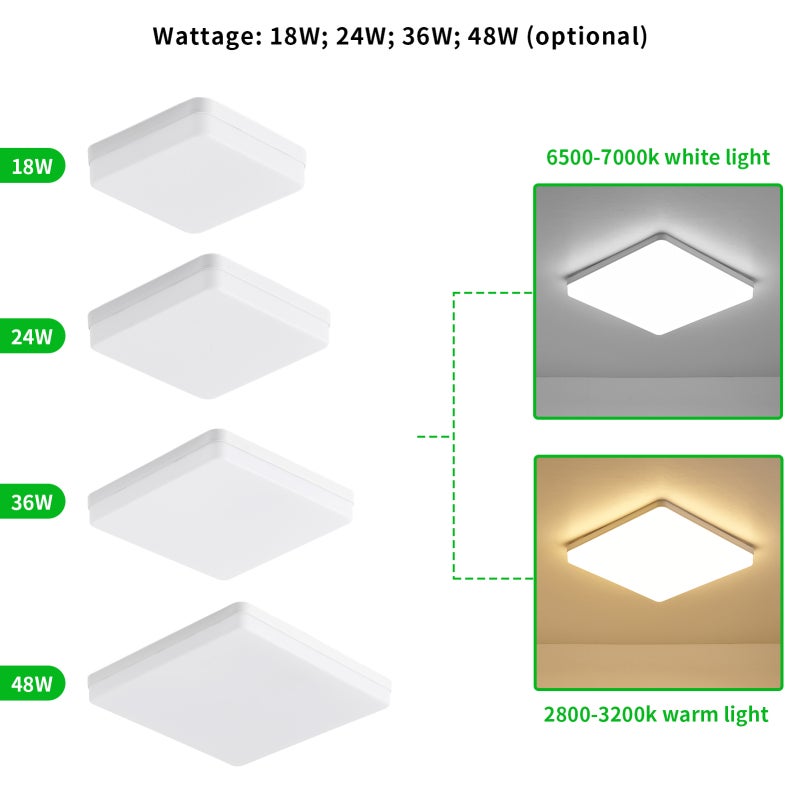 LEDs Ceiling Light 24W Warm White Low Profile Square Flush Mount - Premium PP&PC Materials Flicker-Free Even Glow Ceiling Lamp for Kitchen Hallway Balcony Office Basement Indoor Space - Image 4