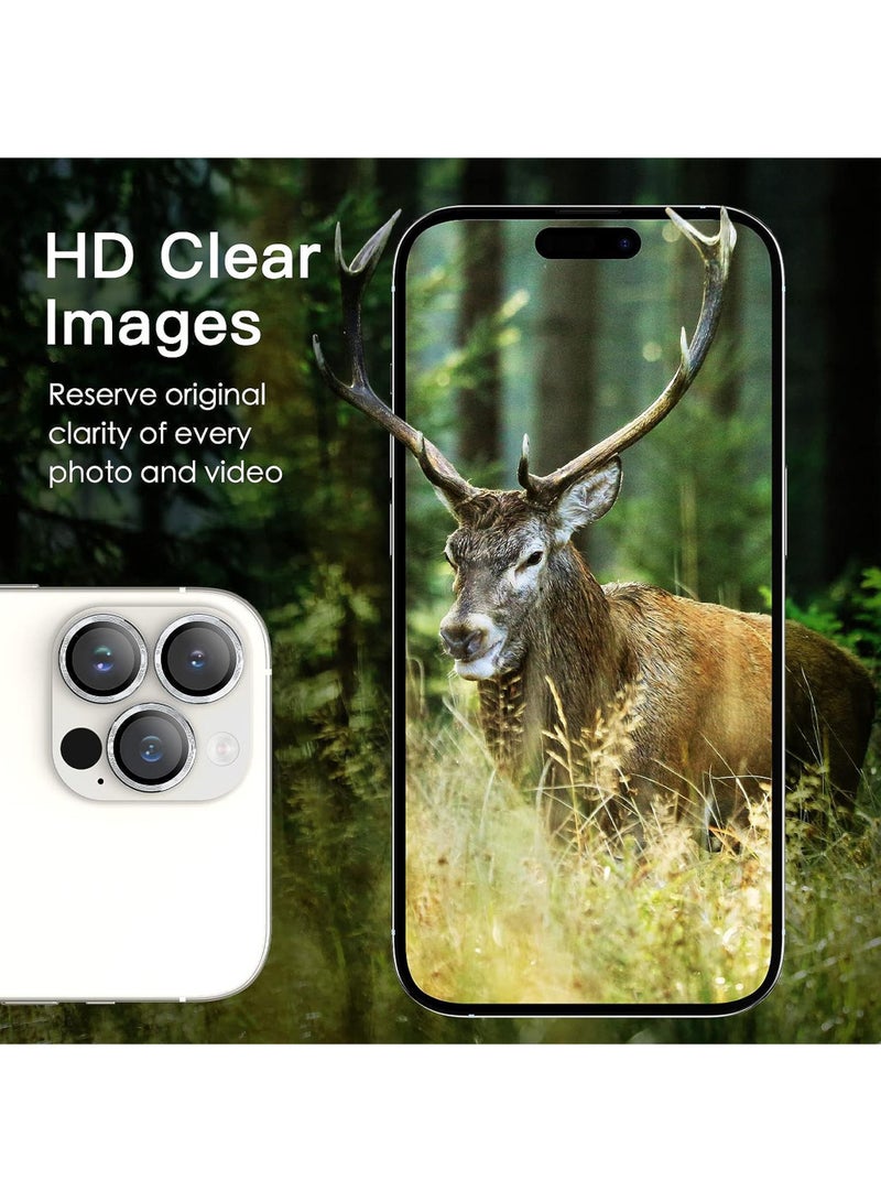 Rock Pow Camera Lens Protector for iPhone 15 Pro 6.1-Inch and iPhone 15 Pro Max 6.7-Inch 9H Tempered Glass Metal Individual Ring Cover HD Clear - Image 4