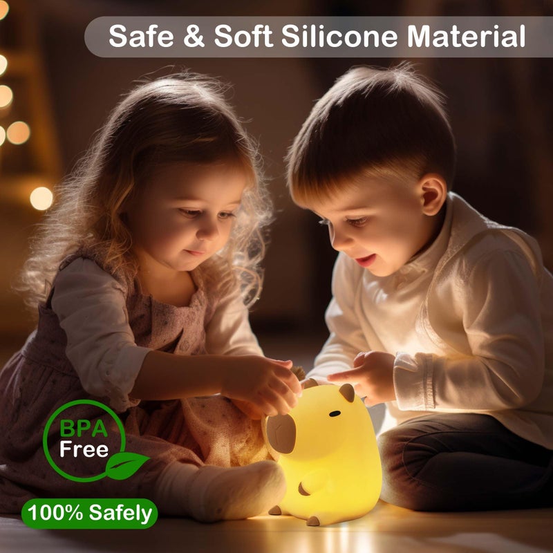 Ammonite Capybara Night Light, Cute Silicone Capybara Lamp for Kids, Soft Silicone Nursery Nightlight USB LED Touch Lamp Bedroom Decor as Xmas Birthday Gifts for Boys Girls - Image 5
