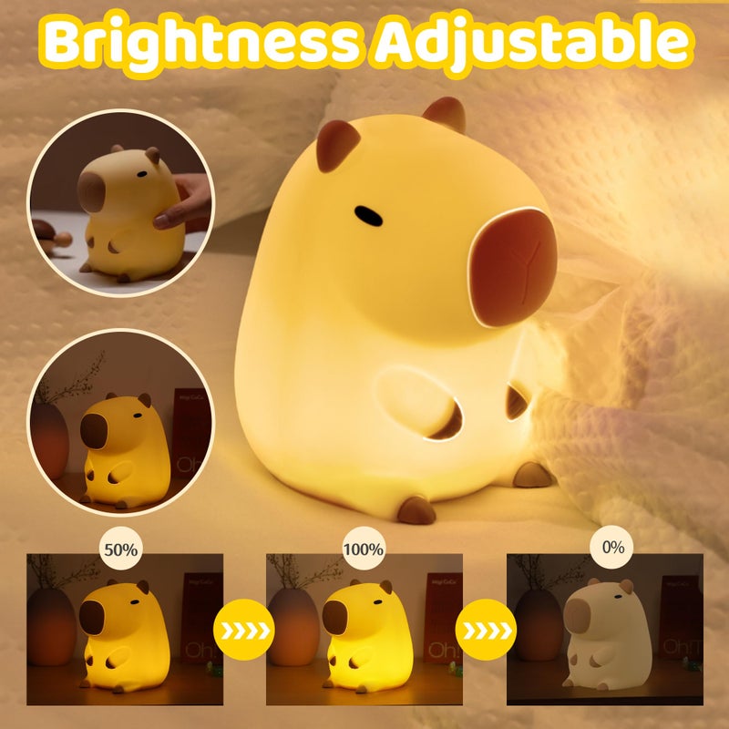 Ammonite Capybara Night Light, Cute Silicone Capybara Lamp for Kids, Soft Silicone Nursery Nightlight USB LED Touch Lamp Bedroom Decor as Xmas Birthday Gifts for Boys Girls - Image 2