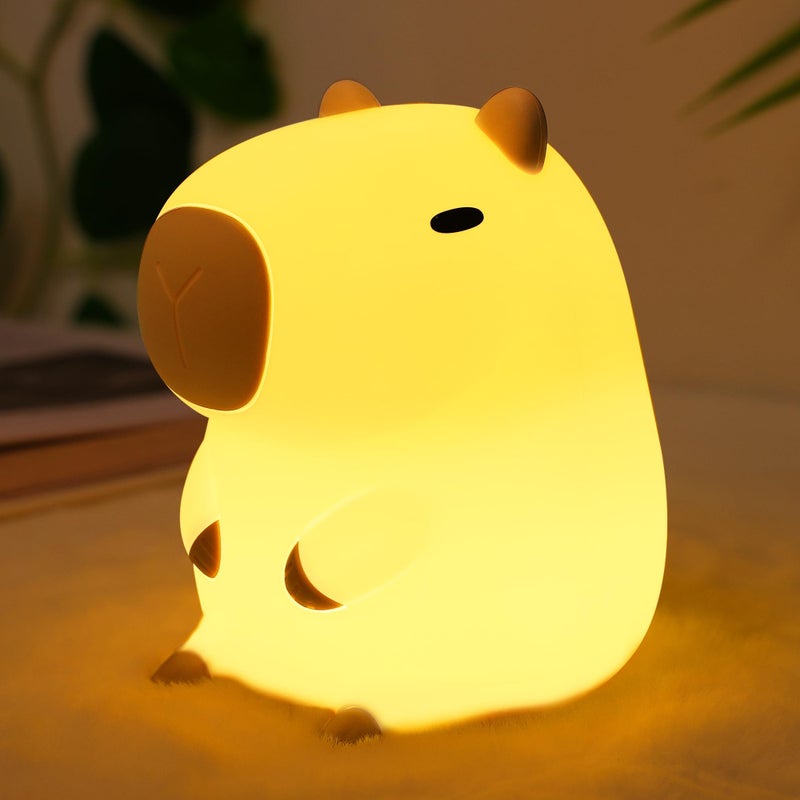 Ammonite Capybara Night Light, Cute Silicone Capybara Lamp for Kids, Soft Silicone Nursery Nightlight USB LED Touch Lamp Bedroom Decor as Xmas Birthday Gifts for Boys Girls - Image 1