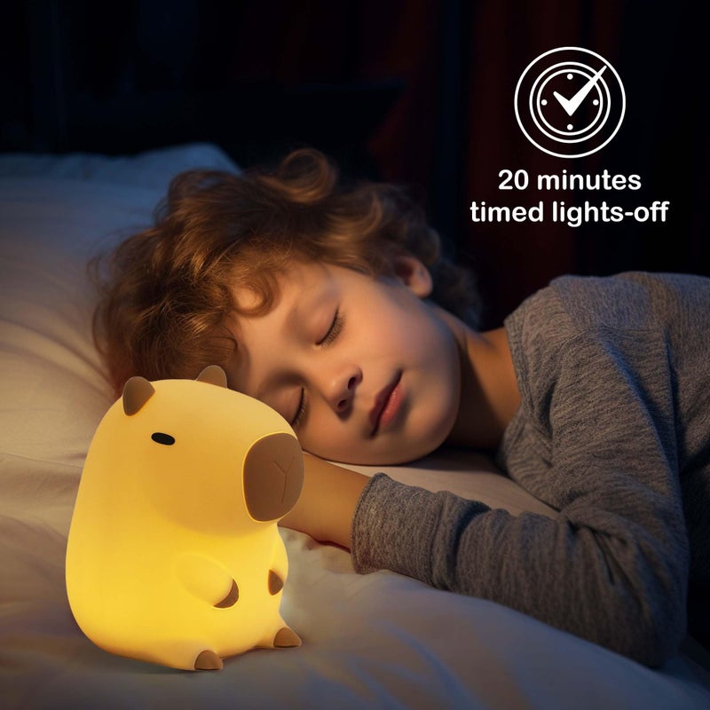 Ammonite Capybara Night Light, Cute Silicone Capybara Lamp for Kids, Soft Silicone Nursery Nightlight USB LED Touch Lamp Bedroom Decor as Xmas Birthday Gifts for Boys Girls - Image 3