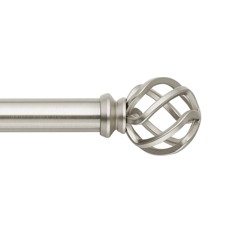 MODE Premium Collection 1 1/8" Diameter Curtain Rod Set with Round Birdcage Curtain Rod Finials and Steel Wall Mounted Adjustable Curtain Rod, Fits 36â€ to 72â€ Windows, Brushed Nickel