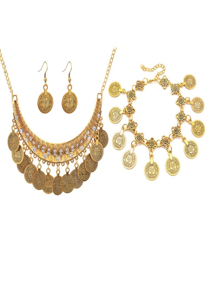PPX 4 Pcs Wedding Women's Jewelry Sets Coins Antique Earrings Bracelet Necklace Set Family Friend Gift - Image 1