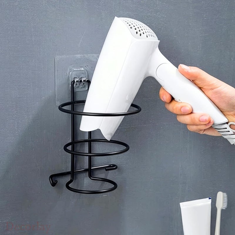 Decorlay Self Adhesive Hair Dryer Holder, Hair Strengthener Holder, Dryer Hanging Stand, Hair Blower Holder Plug Hook (Black) - Image 4