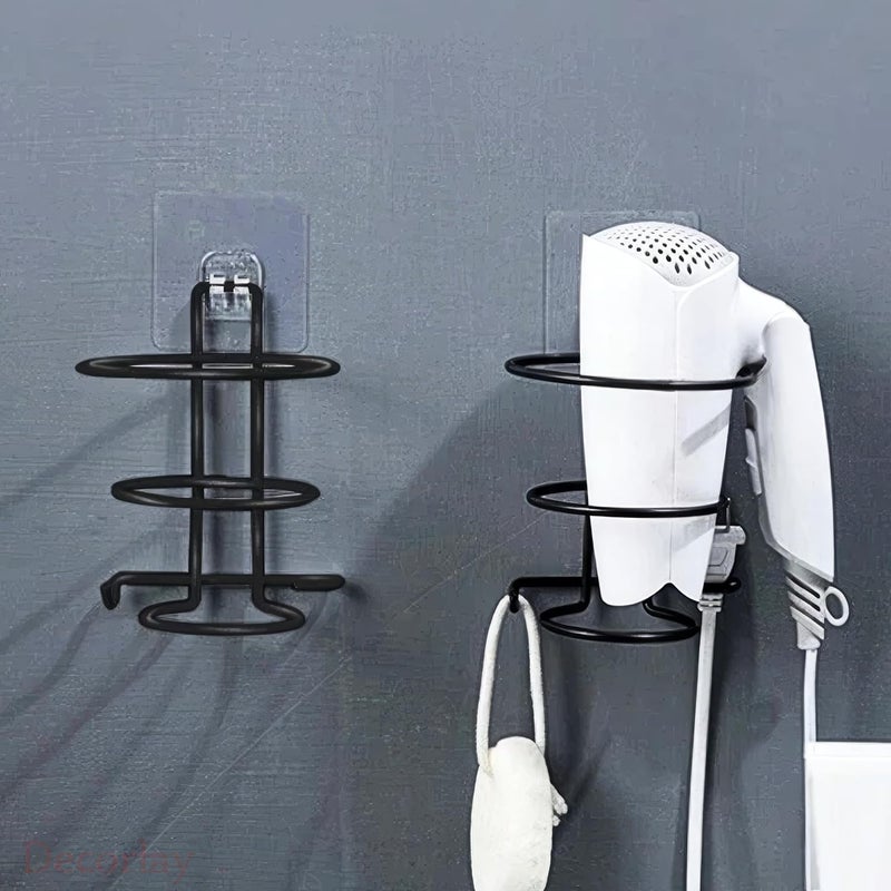Decorlay Self Adhesive Hair Dryer Holder, Hair Strengthener Holder, Dryer Hanging Stand, Hair Blower Holder Plug Hook (Black) - Image 3