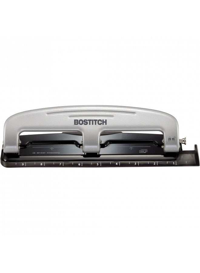 Bostitch Office inPRESS 12 Reduced Effort Three-Hole Punch, Silver/Black (2101) - Image 4