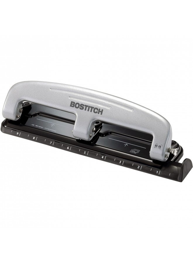 Bostitch Office inPRESS 12 Reduced Effort Three-Hole Punch, Silver/Black (2101) - Image 3