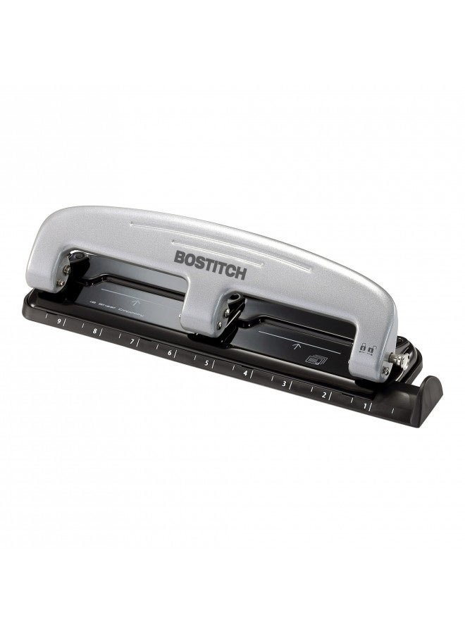 Bostitch Office inPRESS 12 Reduced Effort Three-Hole Punch, Silver/Black (2101) - Image 1