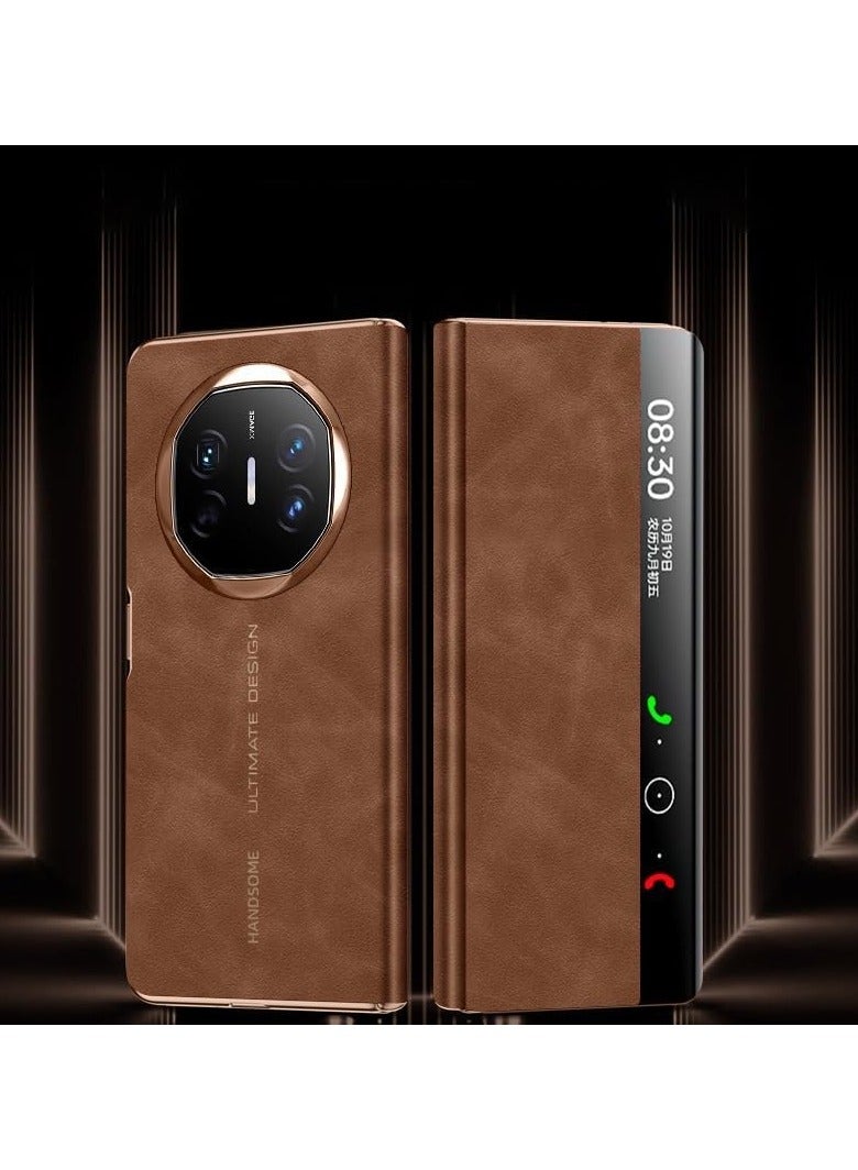 general Shell compatible with Huawei Mate X6 shell, luxury leather smart folding case, no clamshell answer, camera lens protection cover, with automatic wake up/sleep function - Image 1