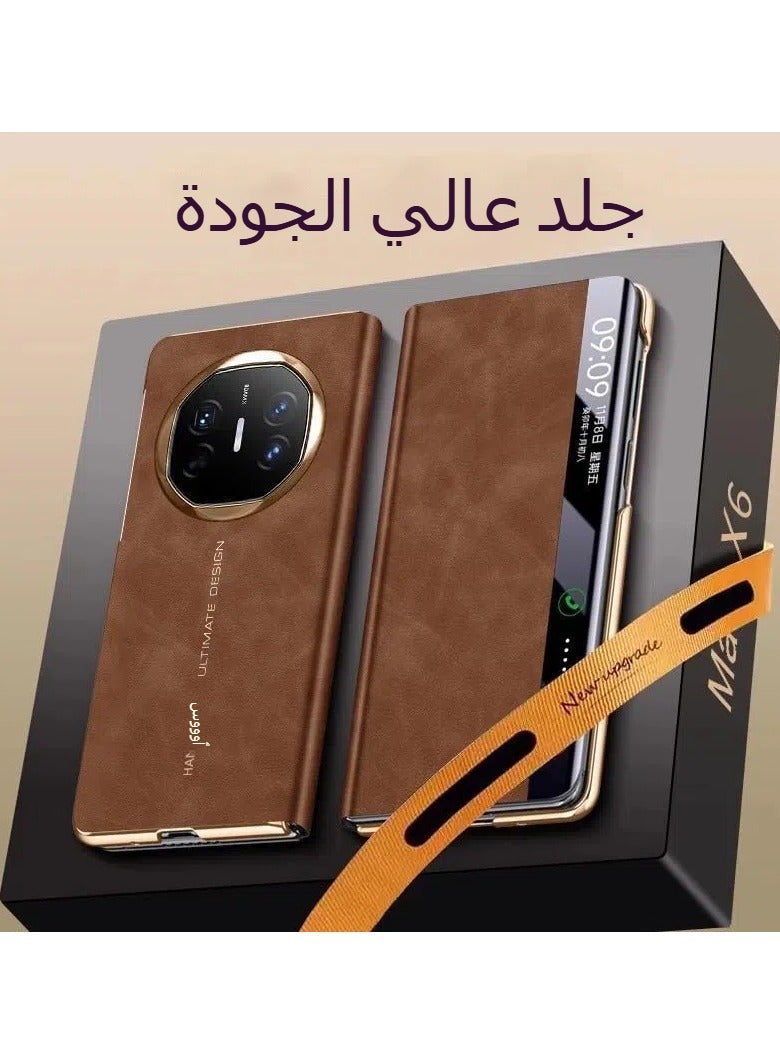 general Shell compatible with Huawei Mate X6 shell, luxury leather smart folding case, no clamshell answer, camera lens protection cover, with automatic wake up/sleep function - Image 2