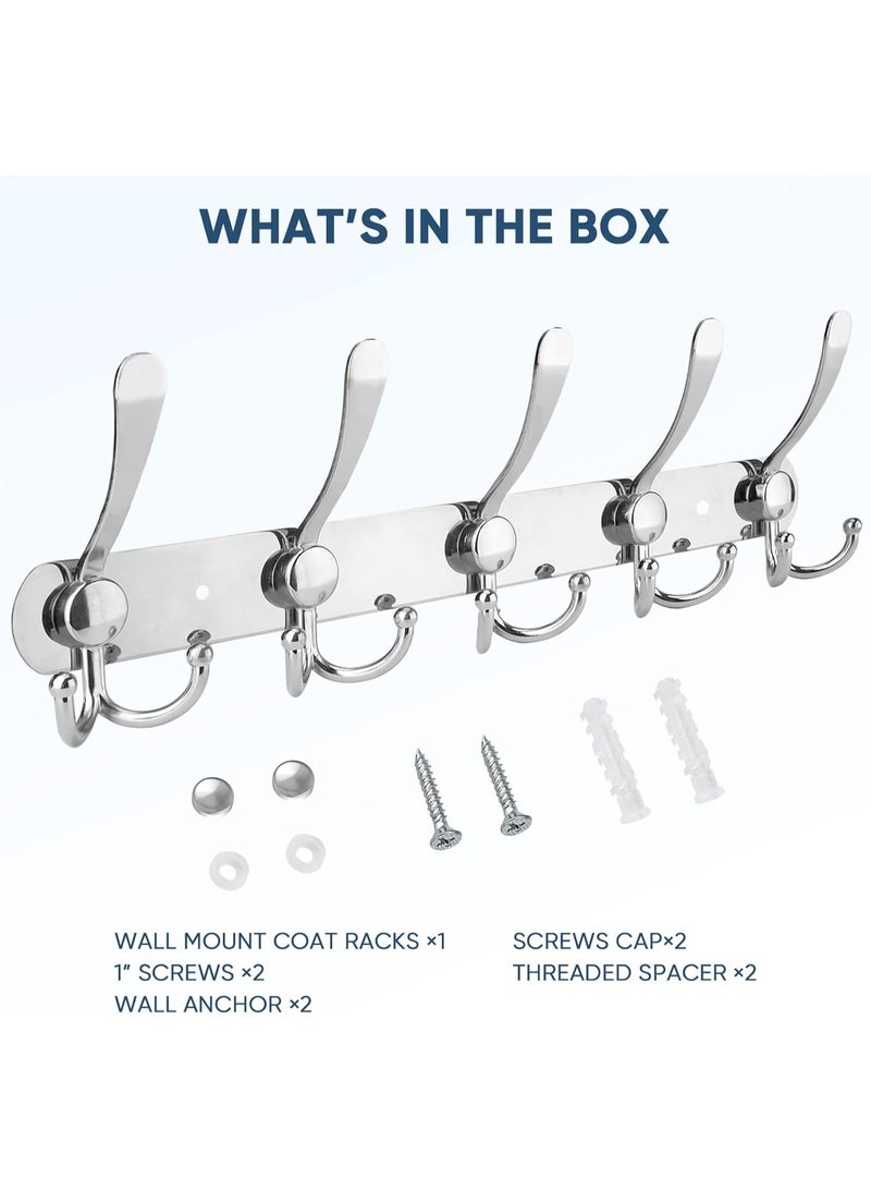 Meetion Wall Mounted Coat Rack, Five Heavy Duty Tri Hooks All Metal Construction for Jacket Coat Hat in Mudroom Entryway (Silver, 1-Pack) - Image 4