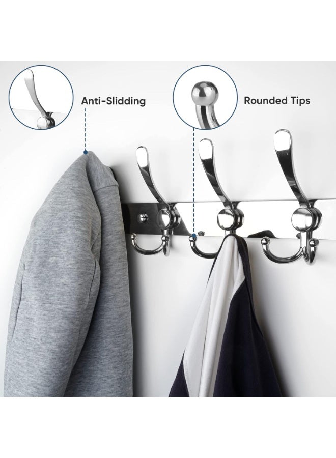 Meetion Wall Mounted Coat Rack, Five Heavy Duty Tri Hooks All Metal Construction for Jacket Coat Hat in Mudroom Entryway (Silver, 1-Pack) - Image 3