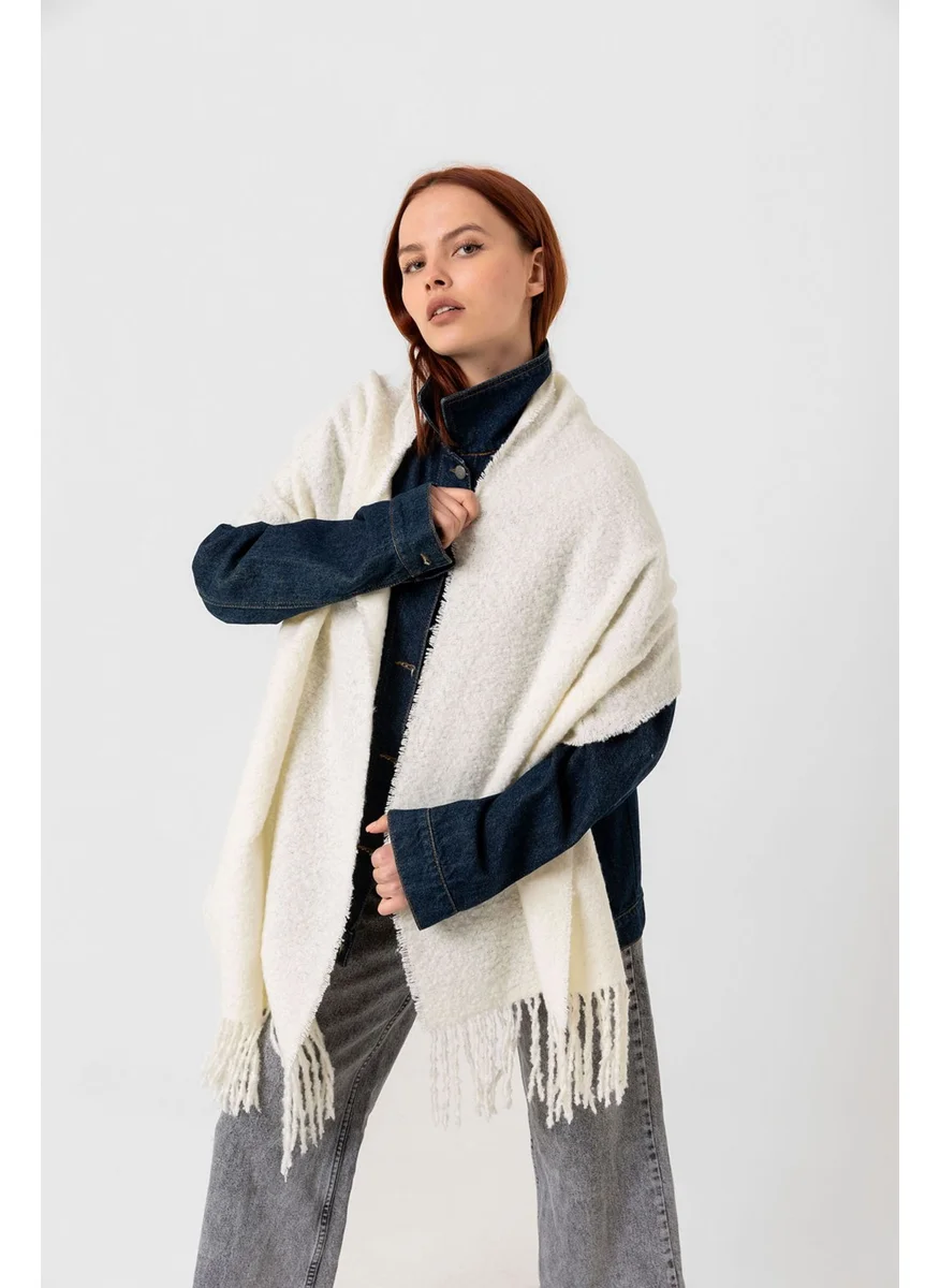REMSA Tassel Boucle Scarf Shawl 40X210 cm 1257 Ecru